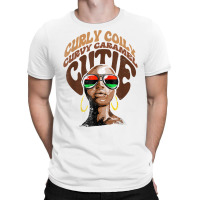 Curly Curvy Caramel Cutie Melanin Women Black History Month T Shirt T-shirt | Artistshot