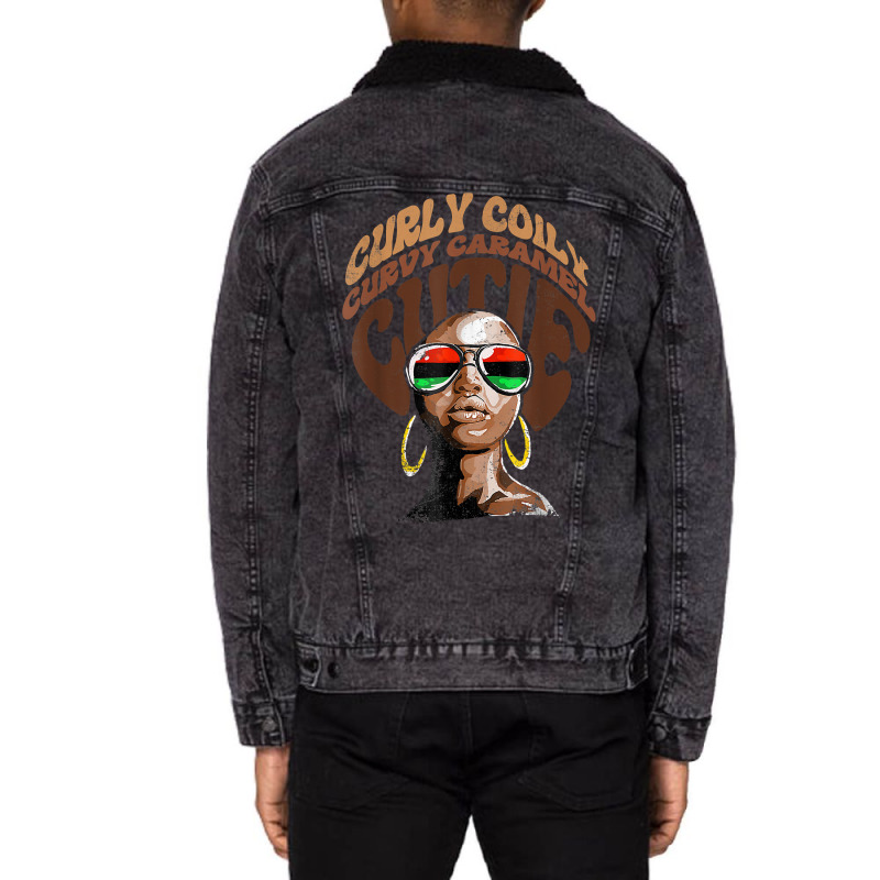 Curly Curvy Caramel Cutie Melanin Women Black History Month T Shirt Unisex Sherpa-lined Denim Jacket | Artistshot