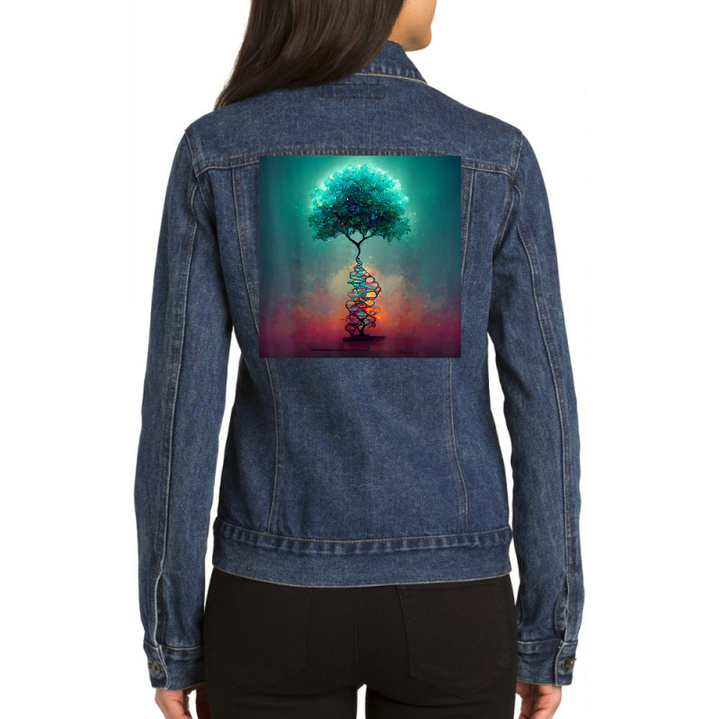 Earth Life Genetics Biologist Science Dna Tree T Shirt Ladies Denim Jacket by alysestick8m7 | Artistshot