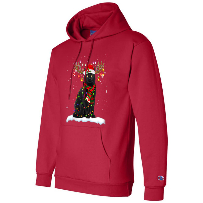 Black Cat Reindeer Christmas Light Shirt Cat Lover Christmas Champion Hoodie | Artistshot