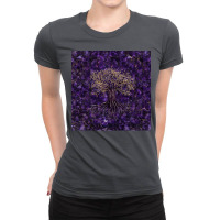 Tree Of Life Yggdrasil Amethyst And Gold  Aesthetic Yellow Ladies Fitted T-shirt | Artistshot