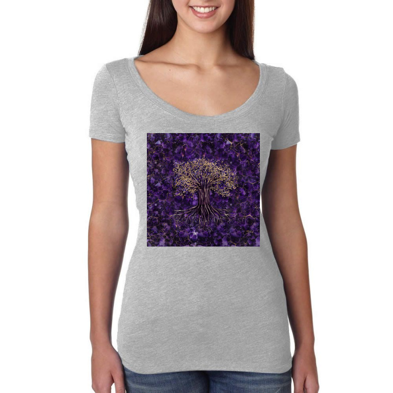 Tree Of Life Yggdrasil Amethyst And Gold  Aesthetic Yellow Women's Triblend Scoop T-shirt by dobeksubichz | Artistshot