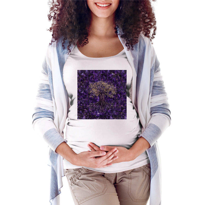 Tree Of Life Yggdrasil Amethyst And Gold  Aesthetic Yellow Maternity Scoop Neck T-shirt by dobeksubichz | Artistshot