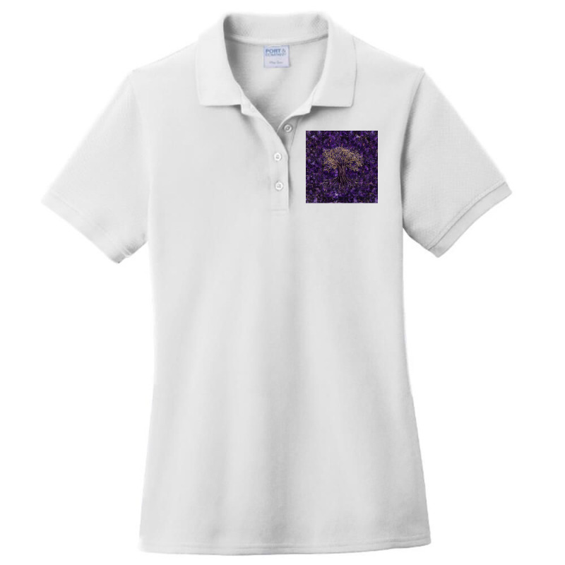 Tree Of Life Yggdrasil Amethyst And Gold  Aesthetic Yellow Ladies Polo Shirt by dobeksubichz | Artistshot