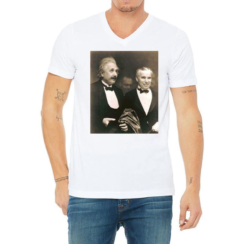 Elbert Einstein N Charlie Chaplin V-Neck Tee by ahseenbill | Artistshot