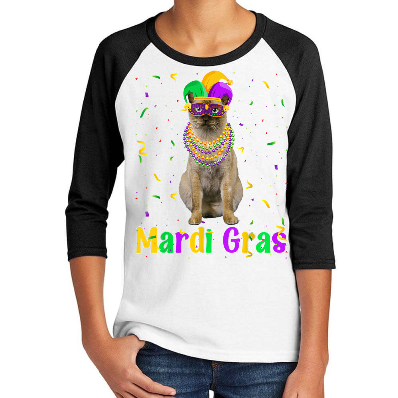 Funny Tonkinese Cat Mardi Gras Meowdi Gras Kitten Mask T Shirt Youth 3/4 Sleeve | Artistshot