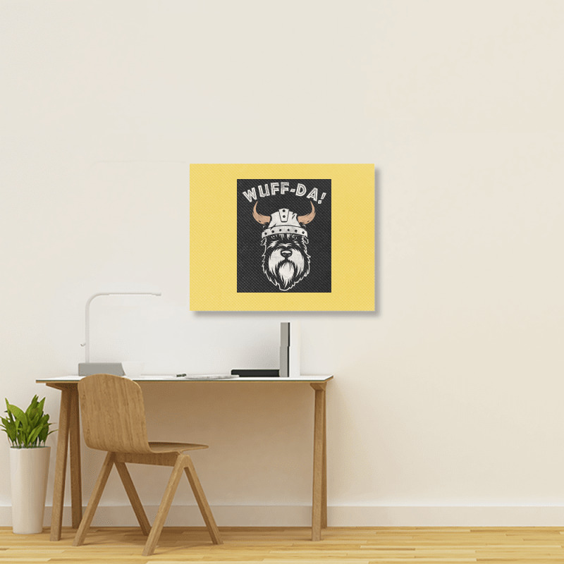 Wuff Da Uff Da And Woof Pun With Shnautser Dog In Viking Helmet  Girl Landscape Canvas Print | Artistshot