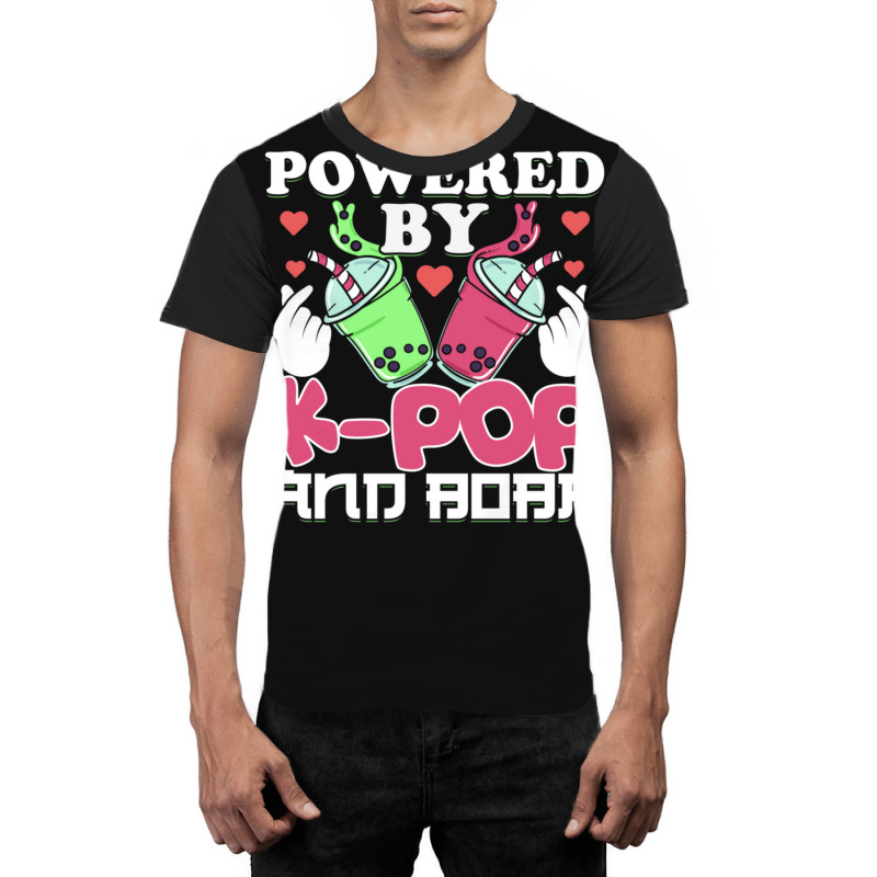 Powered By Kpop And Boba Milk Tea Kpop Finger Heart Kawaii Gift Graphic T-shirt | Artistshot