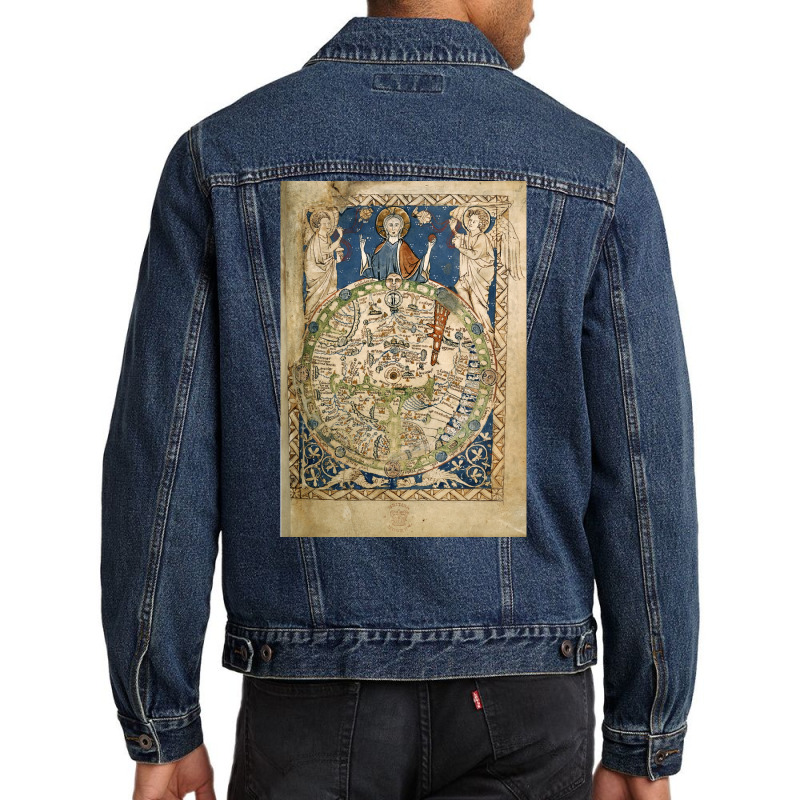 Psalter World Map 13th Century  Love Hippie Red Men Denim Jacket | Artistshot