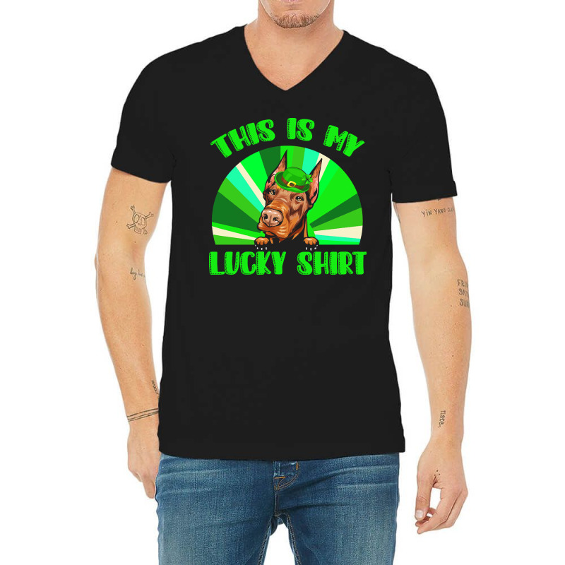 St Patricks Day Gift T  Shirt Doberman Leprechaun St Patricks Day Dog V-neck Tee | Artistshot