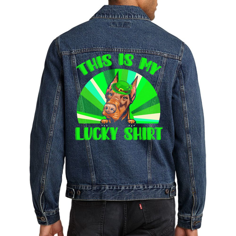 St Patricks Day Gift T  Shirt Doberman Leprechaun St Patricks Day Dog Men Denim Jacket | Artistshot