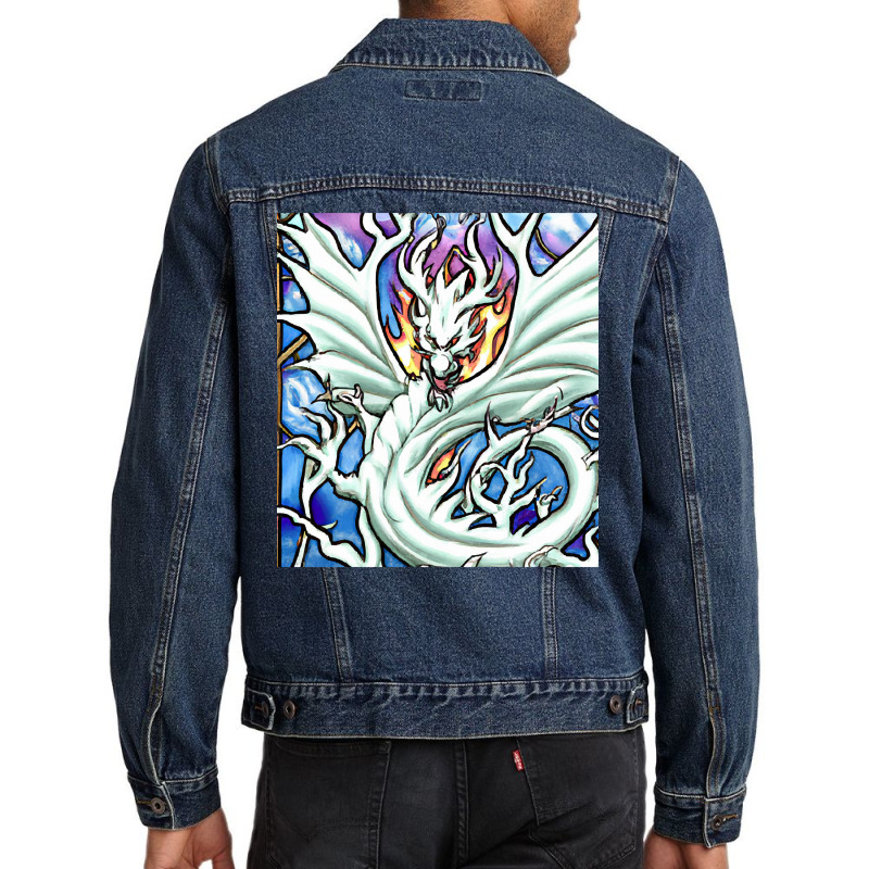 Hot Trend White Dragon Breathing Fire Stained Glass Men Denim Jacket | Artistshot