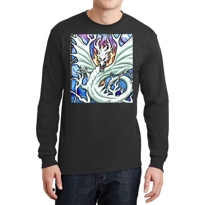 Hot Trend White Dragon Breathing Fire Stained Glass Long Sleeve Shirts | Artistshot