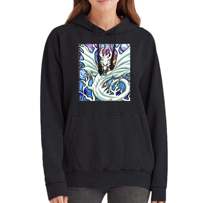 Hot Trend White Dragon Breathing Fire Stained Glass Vintage Hoodie | Artistshot