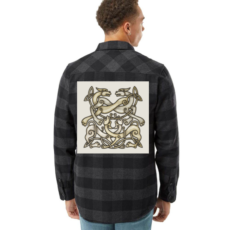 Viking Ornemental Norse Art 4 Horses Dogs With Odin Mask Grunge Metall Flannel Shirt | Artistshot