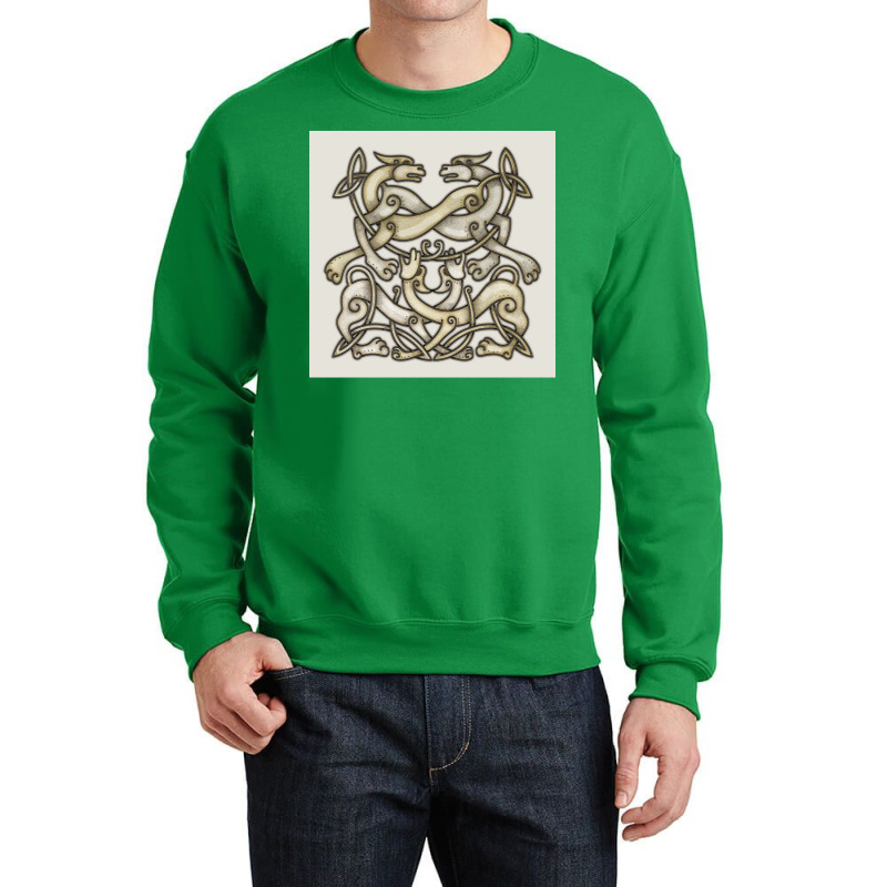 Viking Ornemental Norse Art 4 Horses Dogs With Odin Mask Grunge Metall Crewneck Sweatshirt | Artistshot