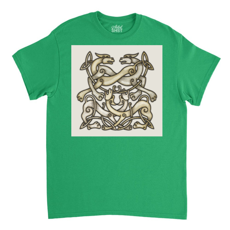 Viking Ornemental Norse Art 4 Horses Dogs With Odin Mask Grunge Metall Classic T-shirt | Artistshot