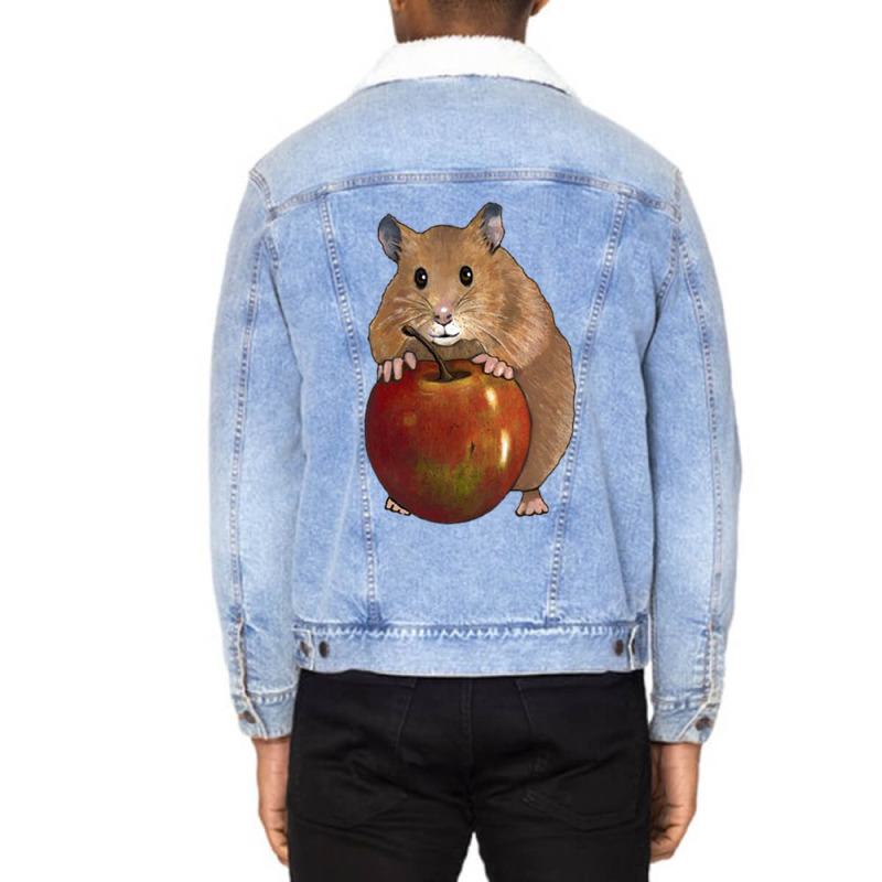 Hamster With Big Red Apple, Original Illustration, Cute Animal, Fruit Unisex Sherpa-lined Denim Jacket | Artistshot