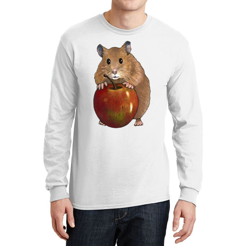 Hamster With Big Red Apple, Original Illustration, Cute Animal, Fruit Long Sleeve Shirts | Artistshot