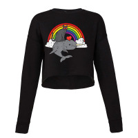 Limited Edition Black Cat Riding Narwhale Rainbow Heart Valentines Day Cropped Sweater | Artistshot