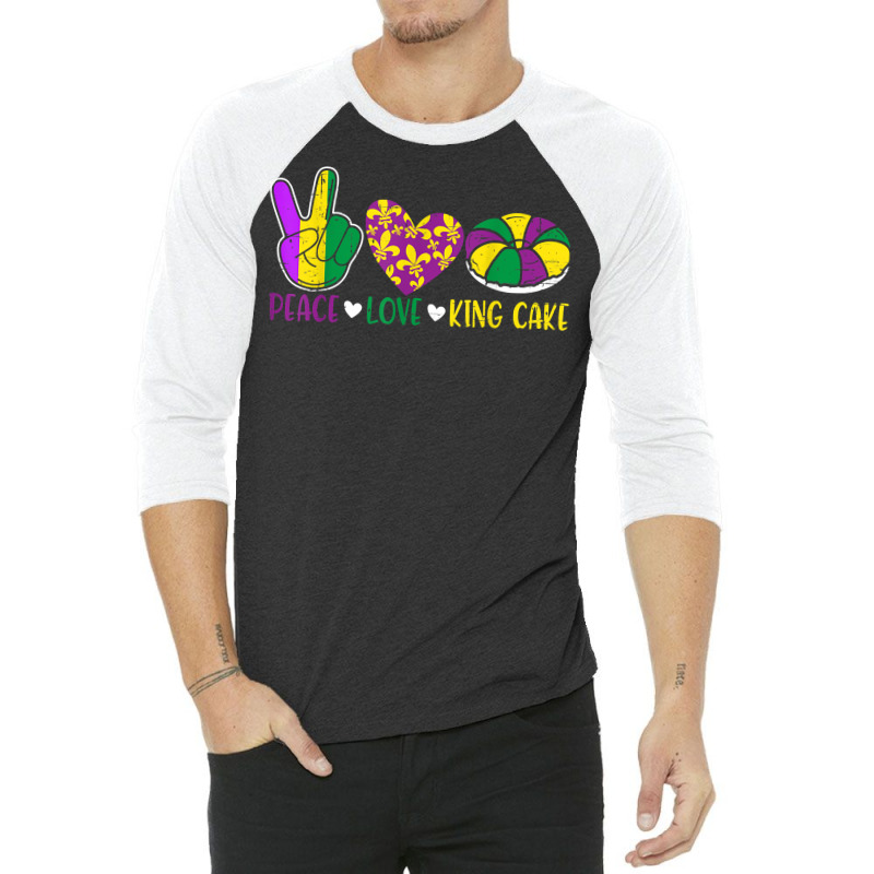 Peace Love King Cake Funny Mardi Gras Festival Party T Shirt 3/4 Sleeve Shirt | Artistshot