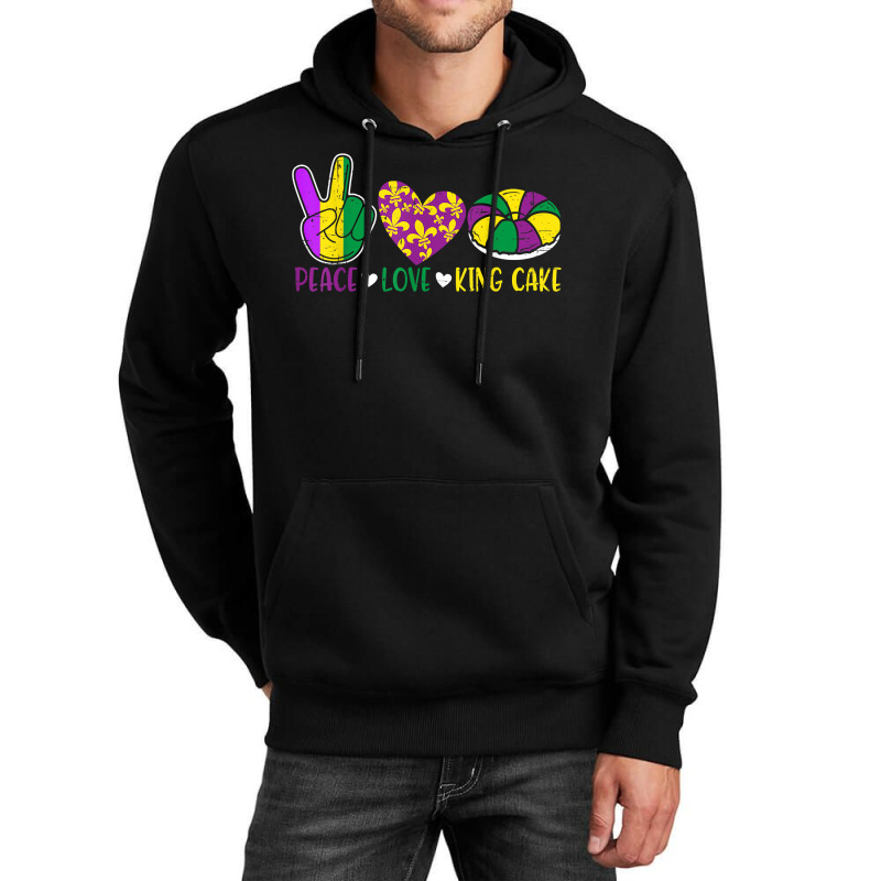 Peace Love King Cake Funny Mardi Gras Festival Party T Shirt Unisex Hoodie | Artistshot