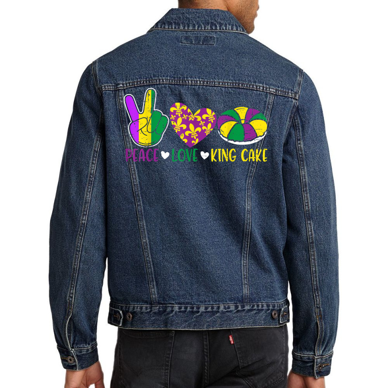 Peace Love King Cake Funny Mardi Gras Festival Party T Shirt Men Denim Jacket | Artistshot