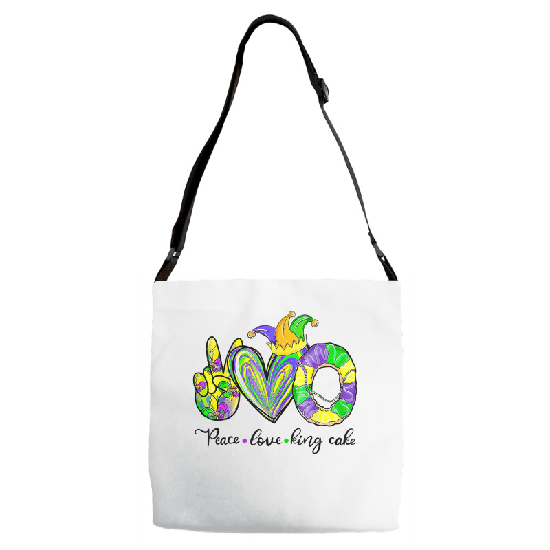 Peace Love King Cake Mardi Gras,king Cake, Mardi Gras T Shirt Adjustable Strap Totes | Artistshot