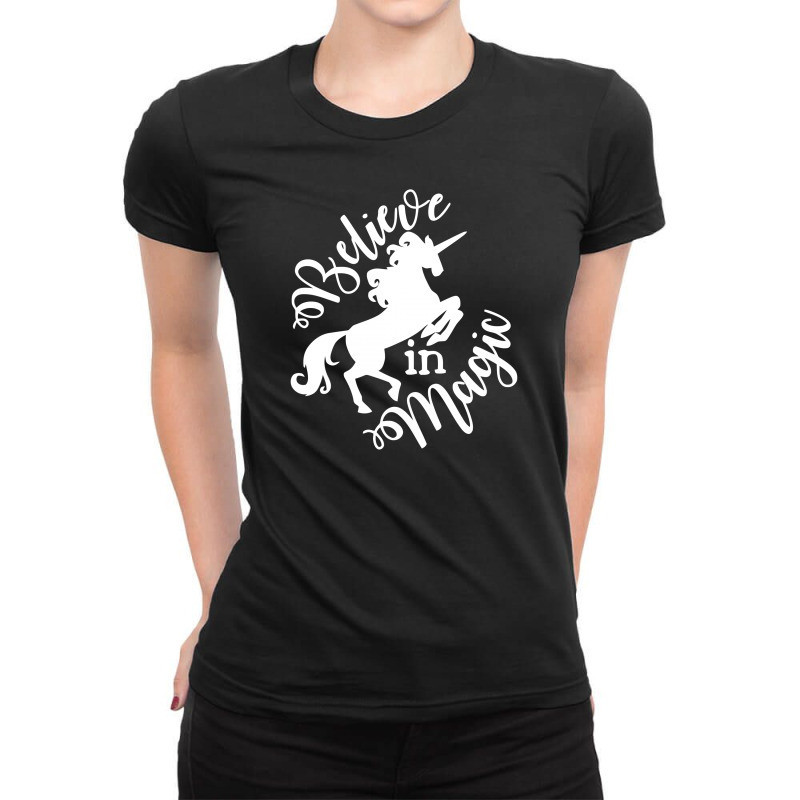 Believe In Magic Funny Unicorn Ladies Fitted T-Shirt by Farrel T-shirt | Artistshot