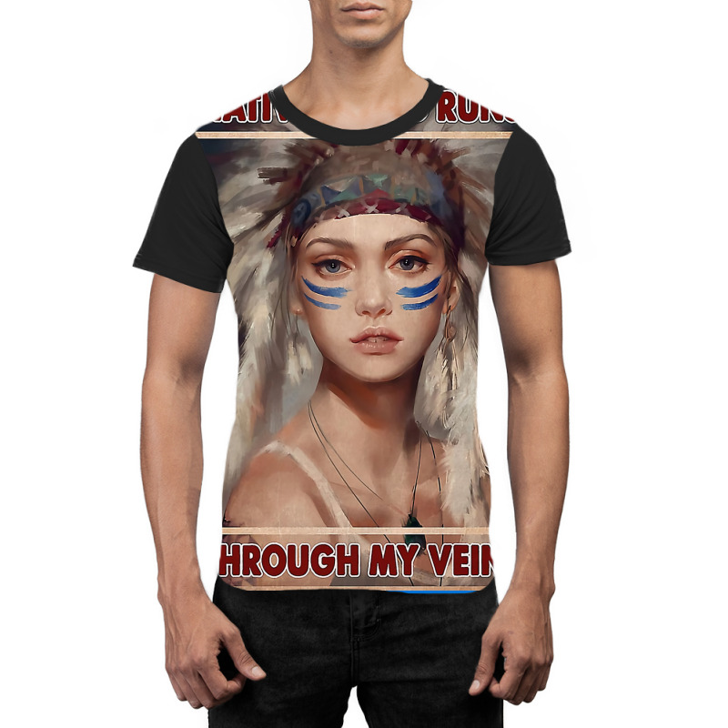 Native American Native Blood Runs Through My Veins  Vintage Blue Graphic T-shirt | Artistshot