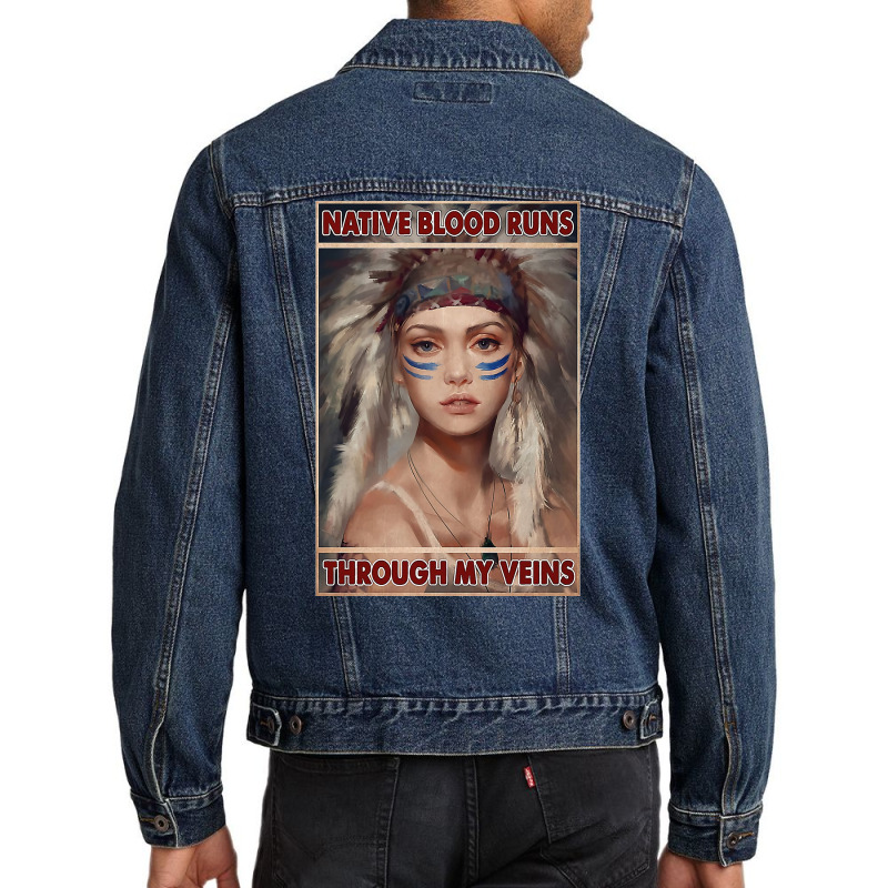 Native American Native Blood Runs Through My Veins  Vintage Blue Men Denim Jacket | Artistshot