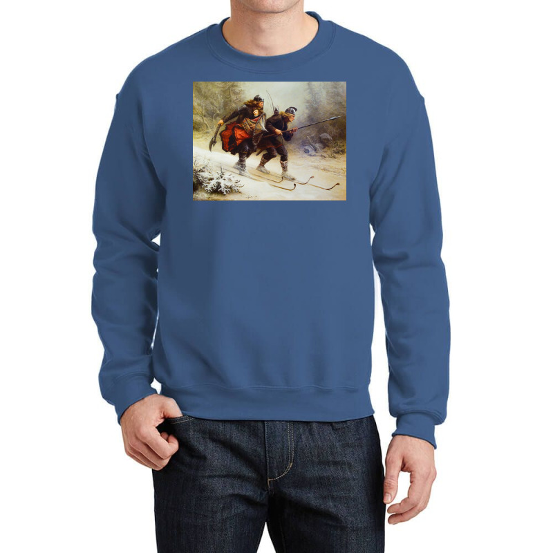 Skiing Birchlegs Crossing The Mountain With The Royal Child By Knud Be Crewneck Sweatshirt | Artistshot