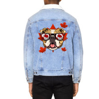 English Bulldog Dog Lover Canadian American Bulldog Maple Leaf Patriot Unisex Sherpa-lined Denim Jacket | Artistshot