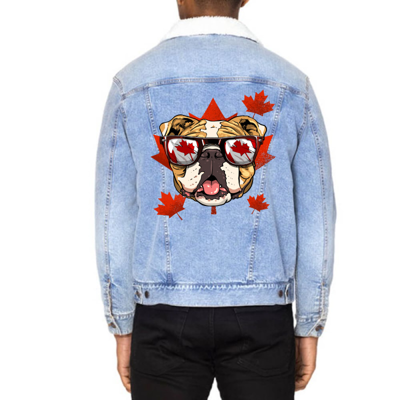 English Bulldog Dog Lover Canadian American Bulldog Maple Leaf Patriot Unisex Sherpa-Lined Denim Jacket by DEBORAHBOURSSIQUOT | Artistshot