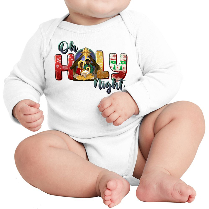 Oh Holy Night Black Holy Family Black Jesus Long Sleeve Baby Bodysuit | Artistshot