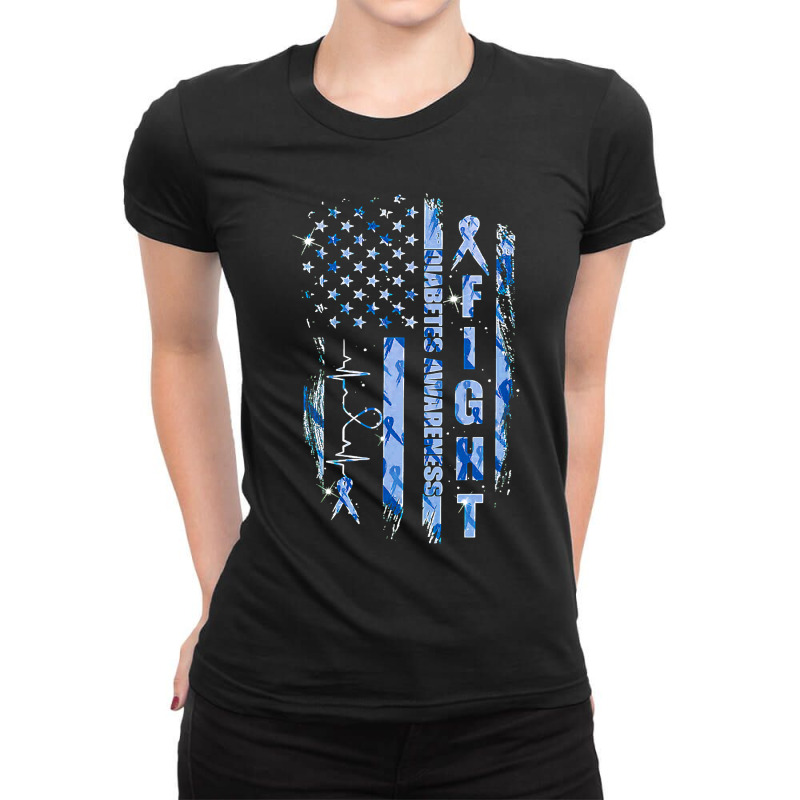 Diabetes Diabetic Fight Diabetes Awareness American Flag Distressed 15 Ladies Fitted T-Shirt by JESSICAMARTINA | Artistshot