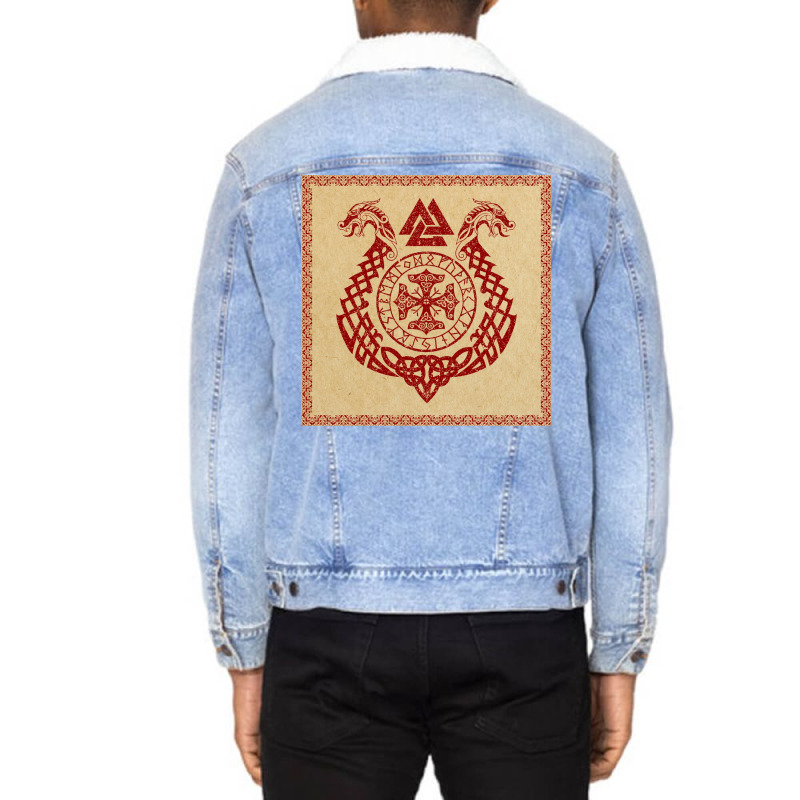 Vikingsnorse Runes Dragon Boat Vikings  Boy Gift Unisex Sherpa-lined Denim Jacket | Artistshot