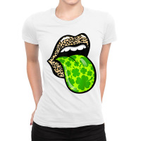 Leopard Lip Bite Shamrock Clover Cool St Patricks Day T Shirt Ladies Fitted T-shirt | Artistshot