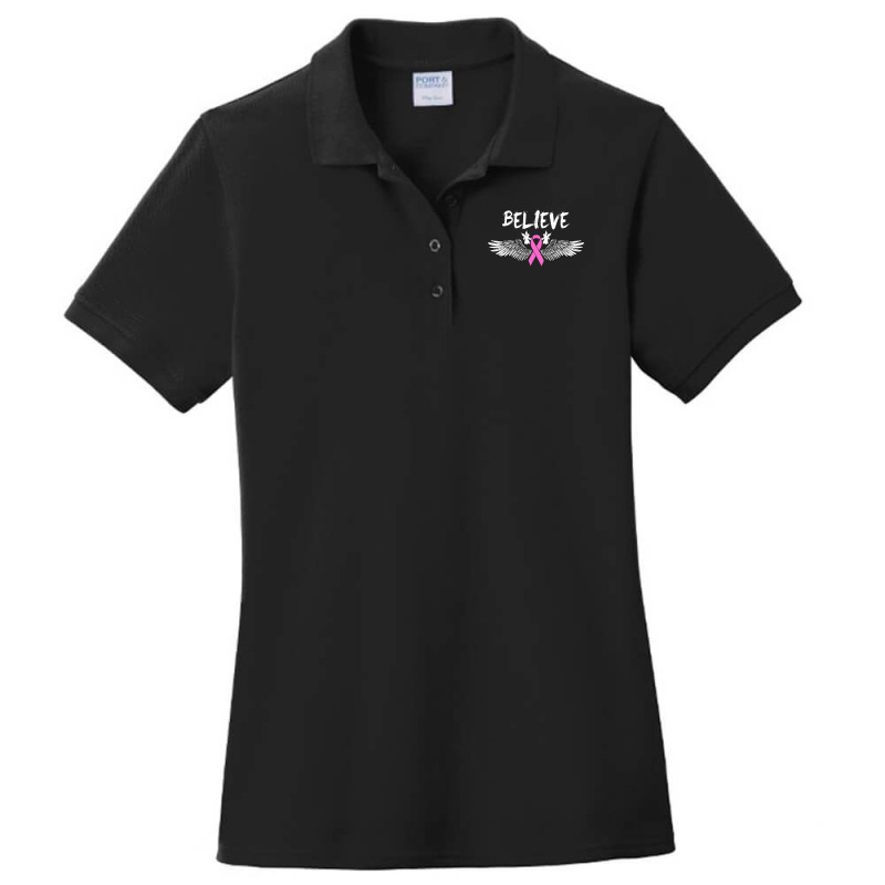 Believe Breast Cancer Angel Wing For Dark Ladies Polo Shirt by autlu2024 | Artistshot