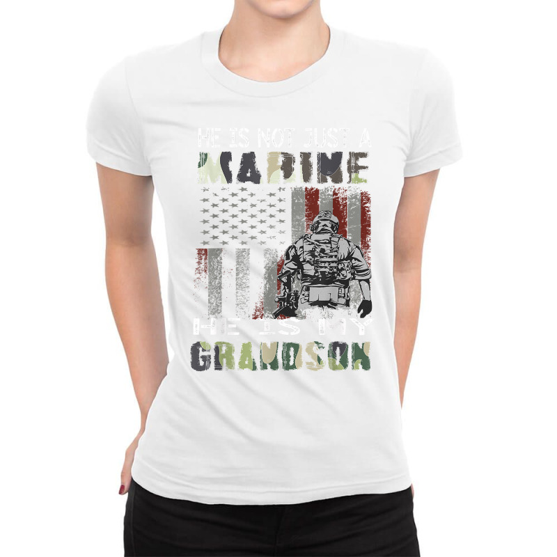 Proud Of My Grandson Is A Marine Shirt Proud Grandma Grandpa T Shirt Ladies Fitted T-Shirt by kogmor58594 | Artistshot