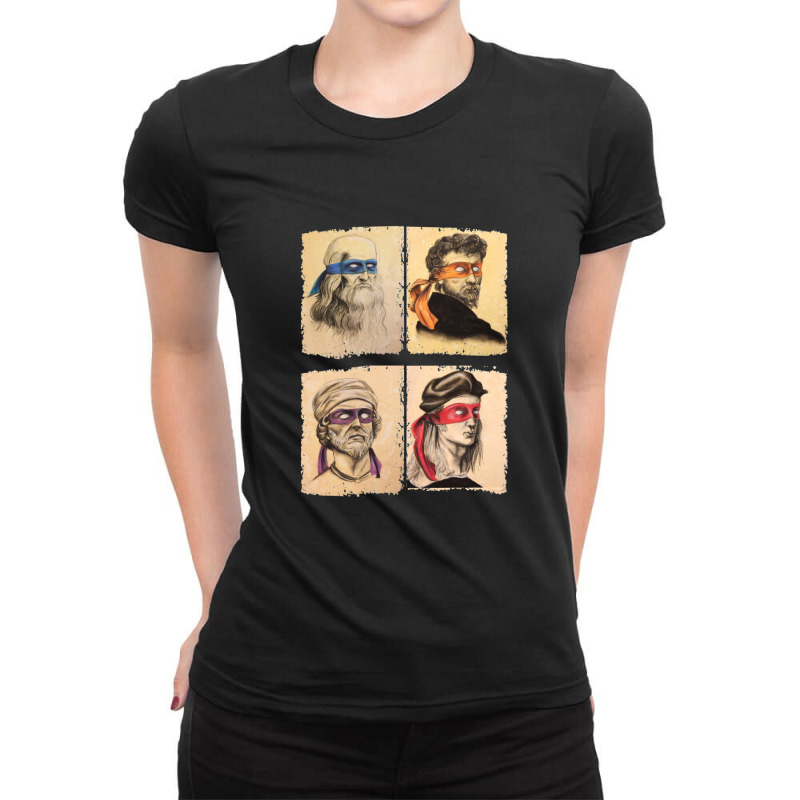 Funny Italian Artists Turtles Art Lovers Gift Renaissance Ninja Artist Ladies Fitted T-Shirt by PatrickDougherty | Artistshot