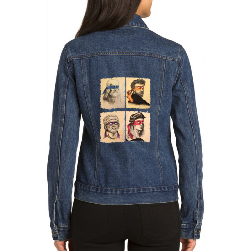 Funny Italian Artists Turtles Art Lovers Gift Renaissance Ninja Artist Ladies Denim Jacket by PatrickDougherty | Artistshot