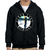 Acker Lake Ice Fishing Michigan Sunset Youth Zipper Hoodie | Artistshot