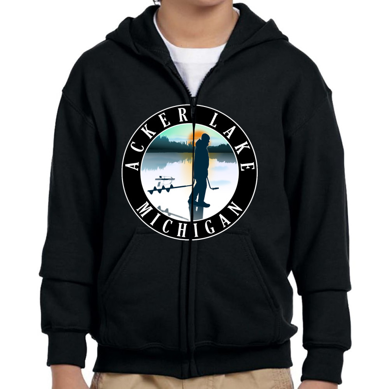 Acker Lake Ice Fishing Michigan Sunset Youth Zipper Hoodie | Artistshot