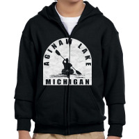 Aginaw Lake Kayaking Michigan Youth Zipper Hoodie | Artistshot