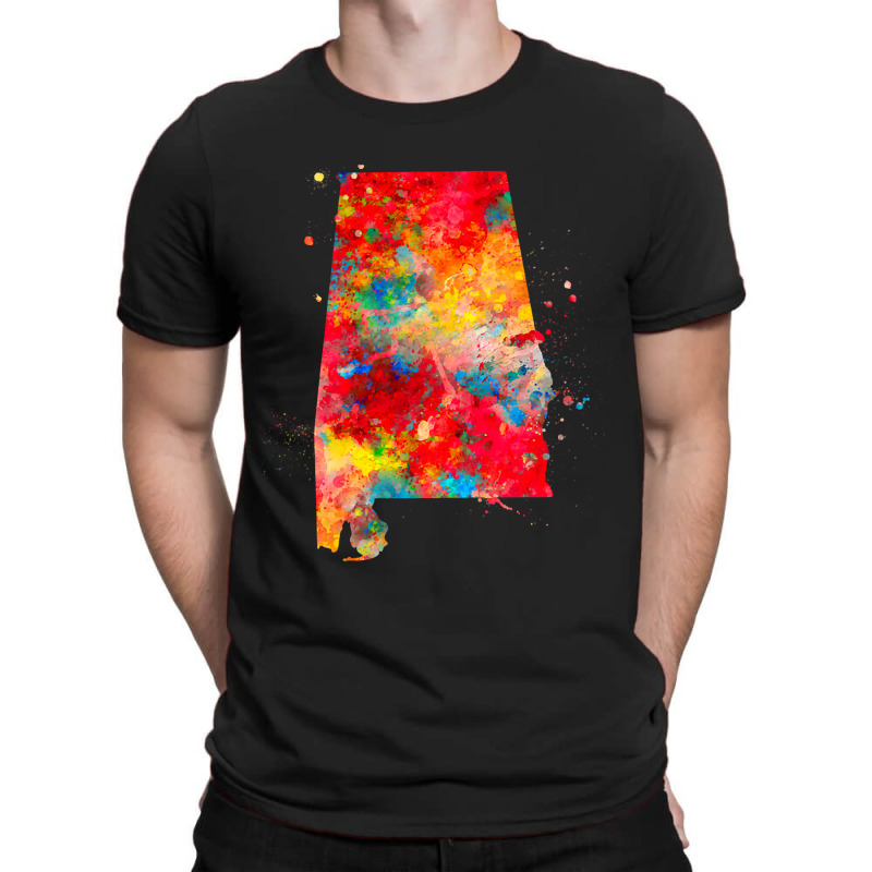 Alabama State Watercolor Map Painting - Red T-shirt | Artistshot