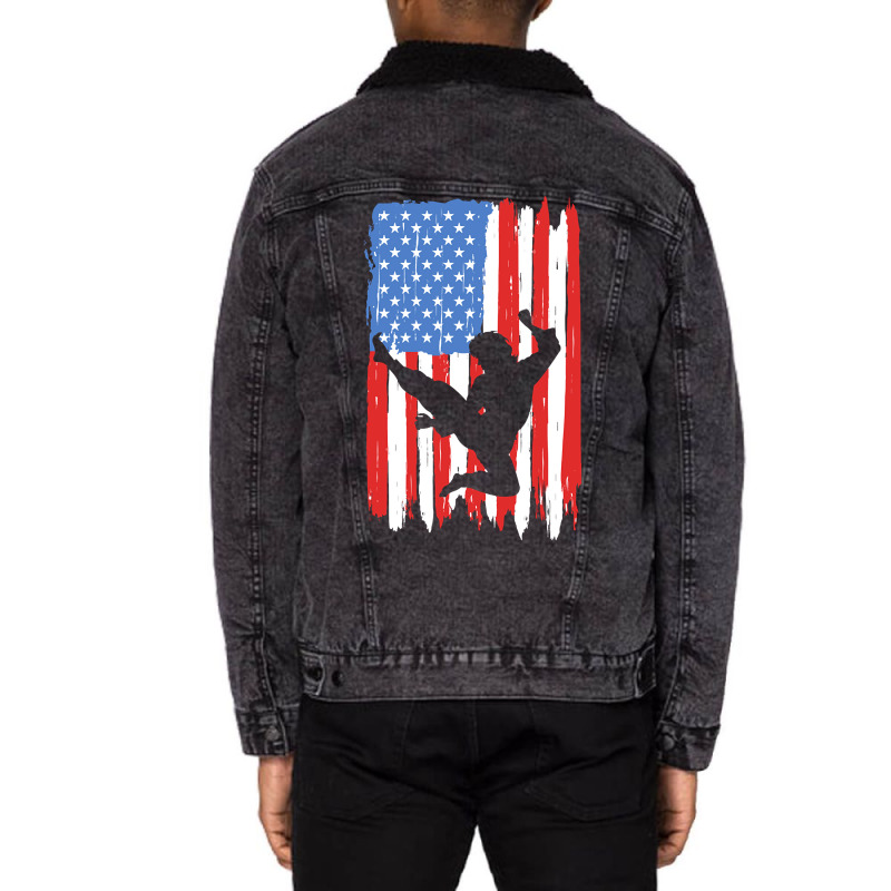 American Flag Kung Fu Graphic Unisex Sherpa-Lined Denim Jacket by dealgummy642 | Artistshot