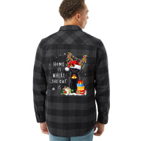 Black Cat Home Is Where The Cat Is Christmas Kitty Kitten Flannel Shirt | Artistshot