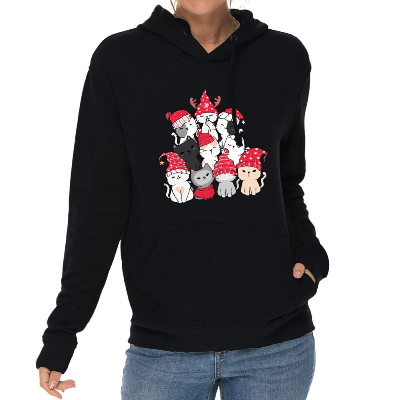 Cat Christmas Tree Lightweight Hoodie | Artistshot