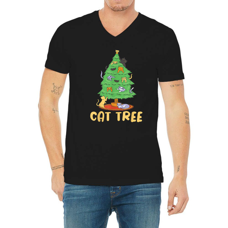 Cat Tree With Cats And Christmas Tree V-neck Tee | Artistshot